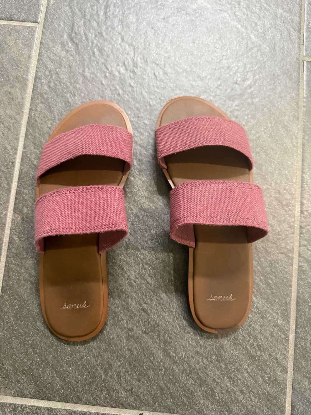 Sanuk Women's burgundy Dual-Strap Slide Sandals